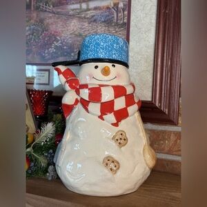 Hallmark Festive Snowman Cookie Jar with Red Scarf